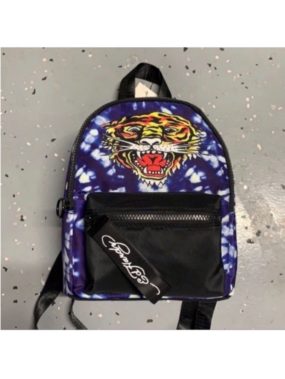 NWT Ed Hardy tie dye Tiger Graphic Design Mini backpack Blue Black White